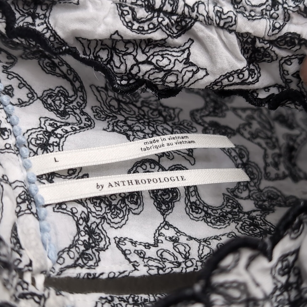 Anthroplogie Ruffled Lace Blouse Women's L Black White Shirt Top - Picture 6 of 16